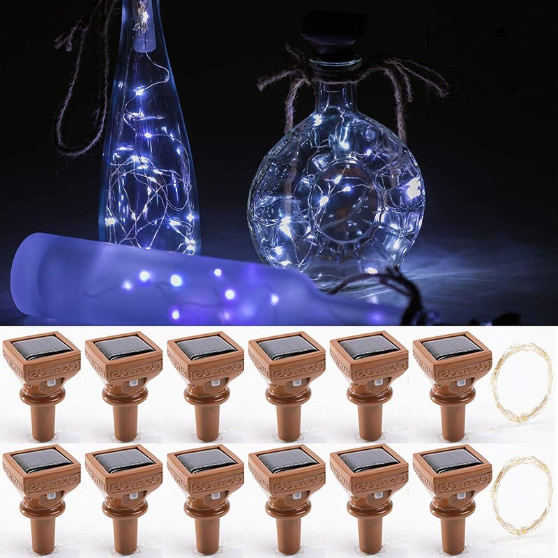 YJFWAL Upgraded 12 Pack Solar Wine Bottle Lights, 20 LEDs Waterproof Copper Light, Bottle Light Fairy Cork String Lights for Yard Patio Decor, DIY Birthday Gift for Mom Grandma Girlfriend(Cool White) - Image 1